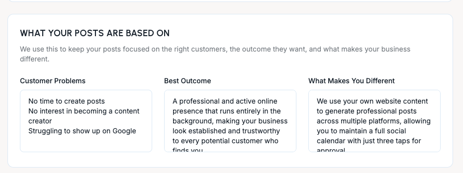 Boomp fields showing what posts are based on